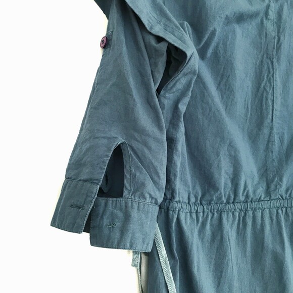 Uhma Steel Blue Small Cotton Collar 3/4 Tab Sleeve Full Front Zip Mini Dress - Picture 4 of 9